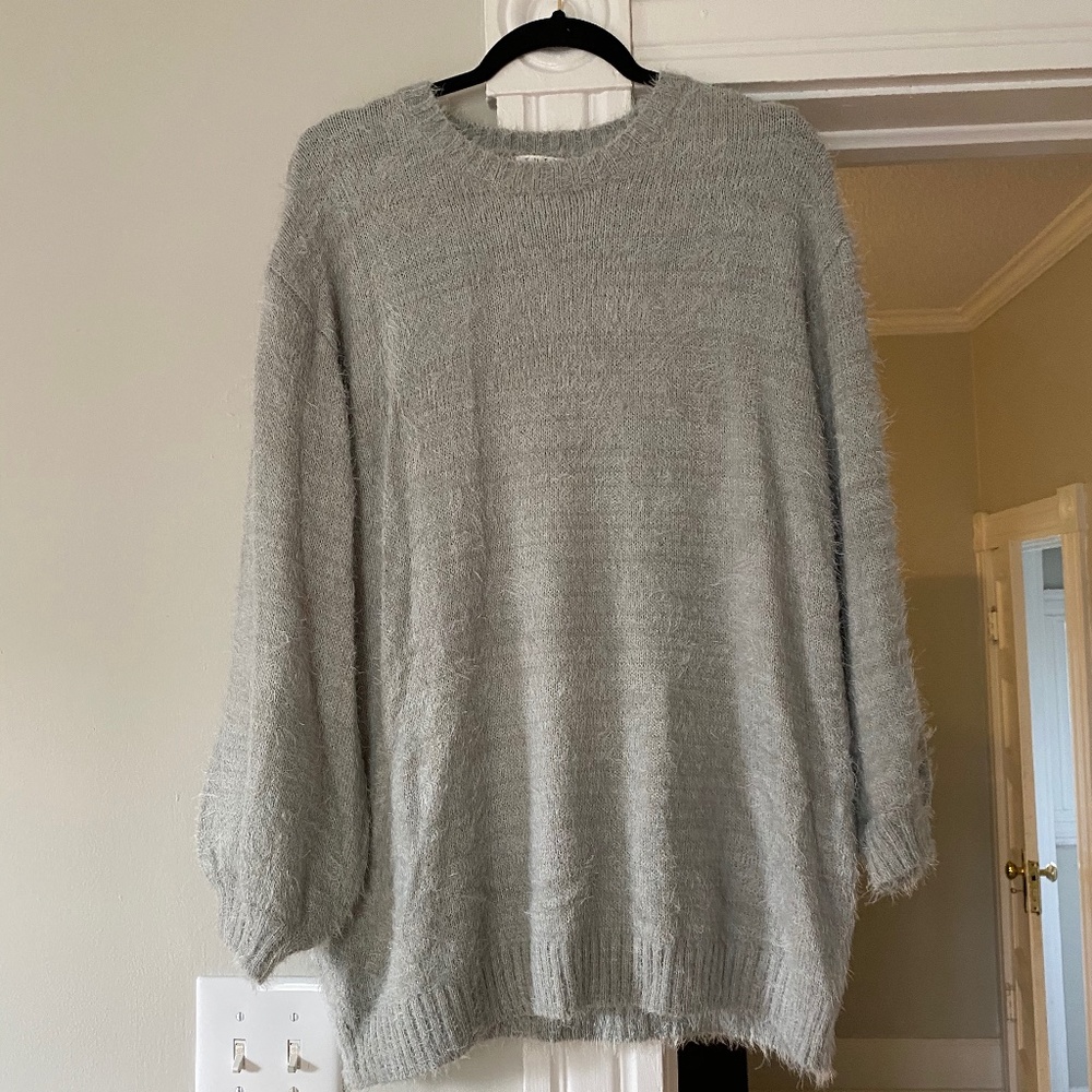Gray Eyelash Balloon-sleeved Sweater